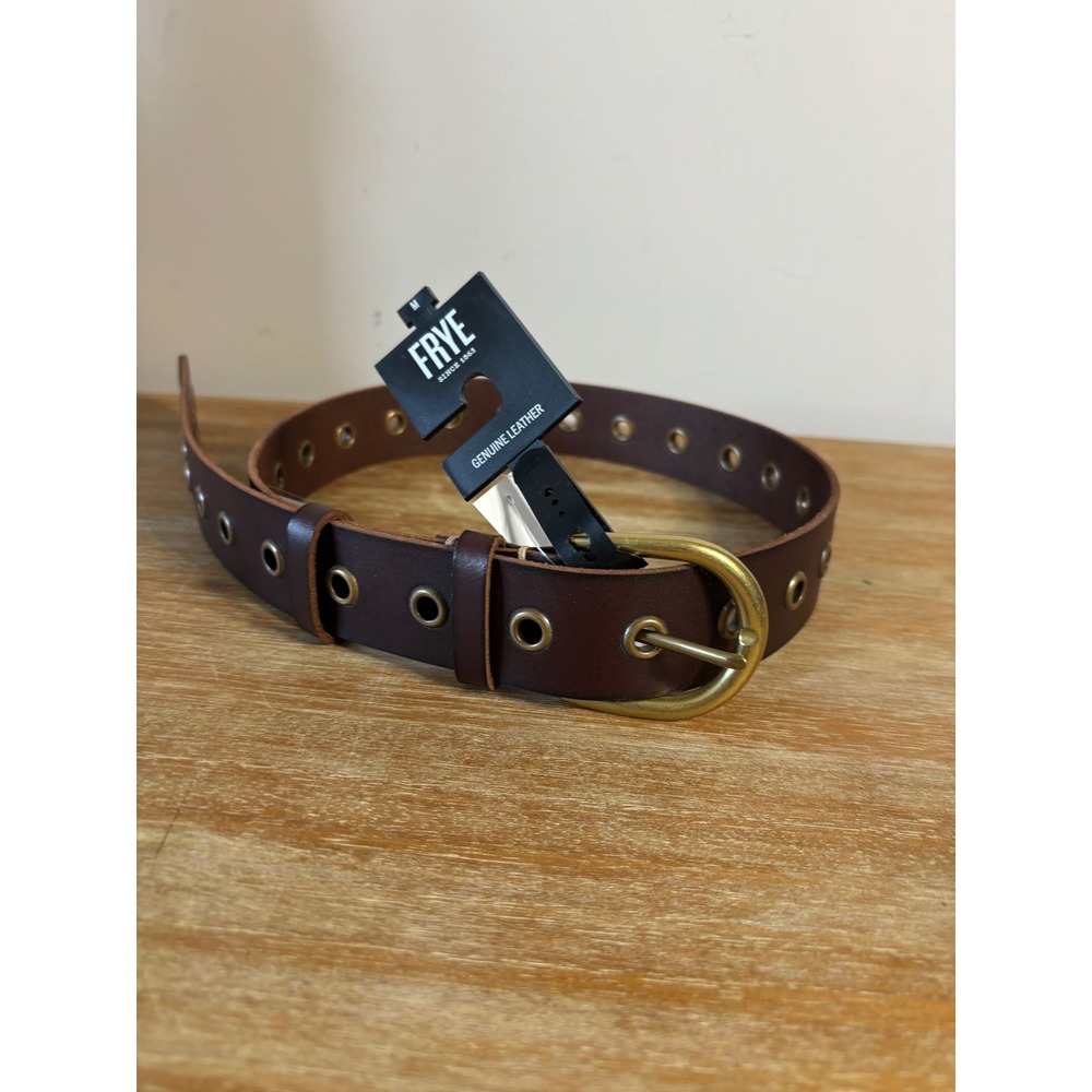 Frye Mens Brown Genuine Leather‎ Grommet Belt Brass Buckle DC864C NEW